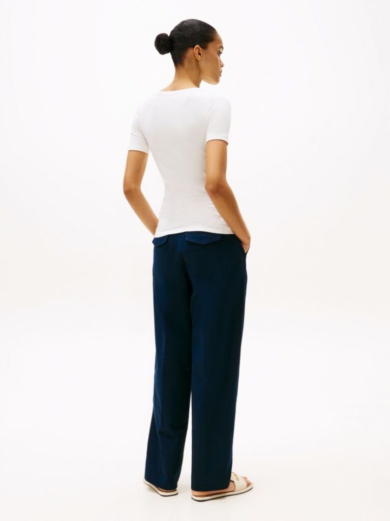 White Ribbed Slim T-Shirt  Women