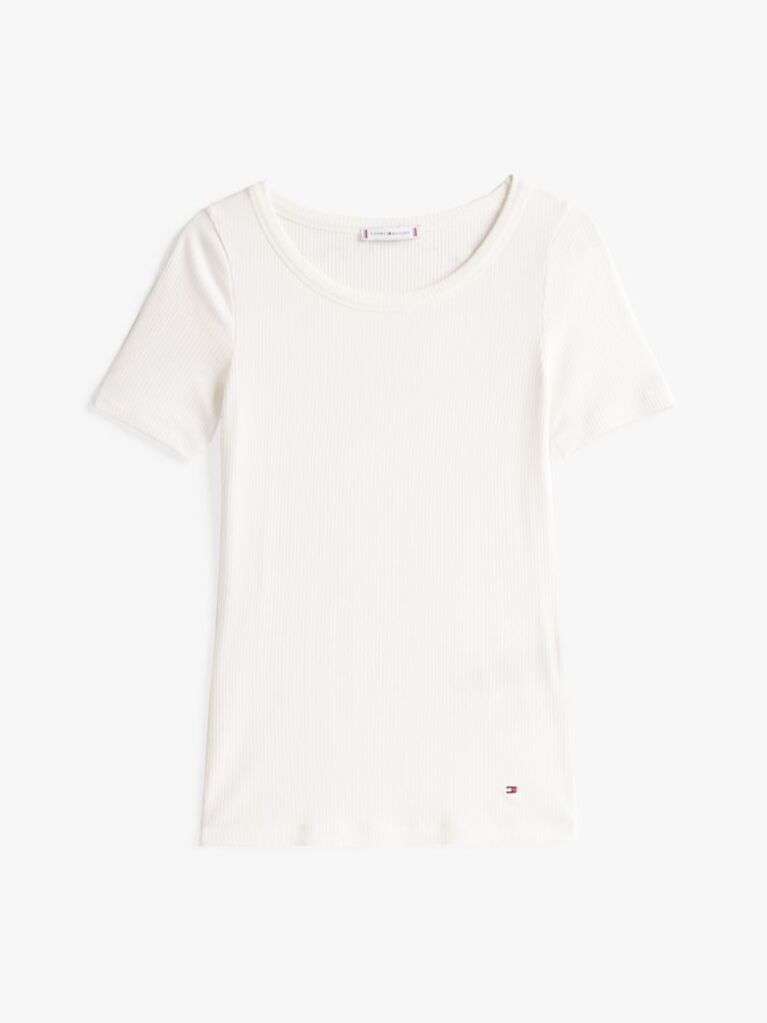 White Ribbed Slim T-Shirt  Women