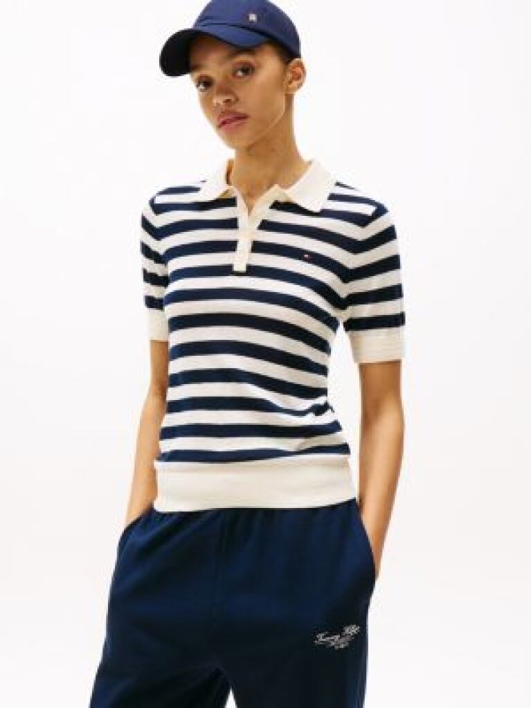 Multi Short Sleeve Polo Collar Jumper  Women
