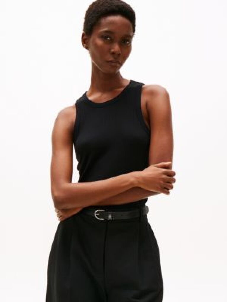 Black Ribbed Slim Fit Tank Top  Women