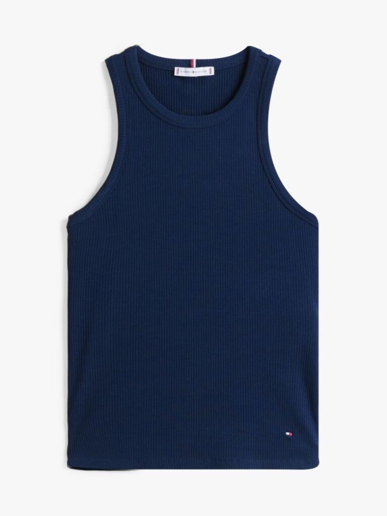 Blue Ribbed Slim Fit Tank Top  Women