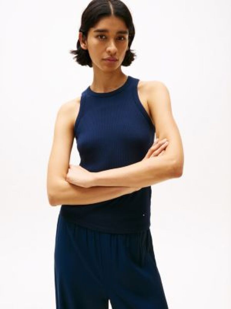 Blue Ribbed Slim Fit Tank Top  Women