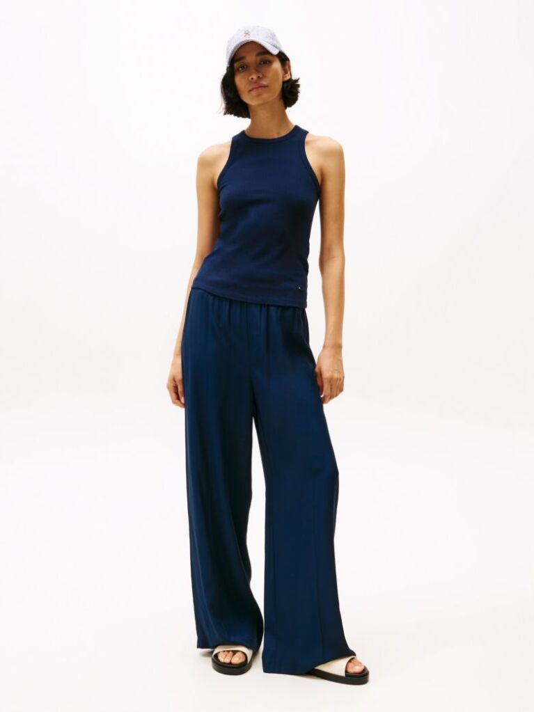 Blue Ribbed Slim Fit Tank Top  Women