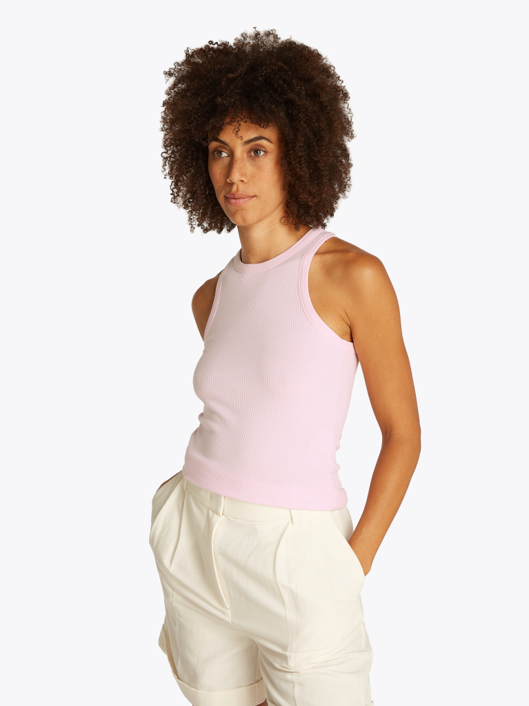 Pink Ribbed Slim Fit Tank Top  Women