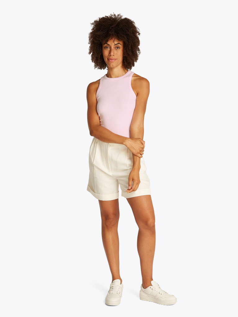 Pink Ribbed Slim Fit Tank Top  Women