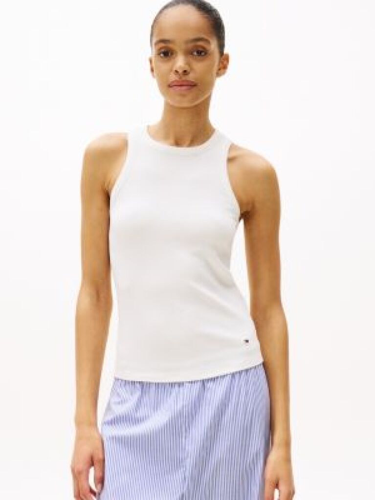 White Ribbed Slim Fit Tank Top  Women