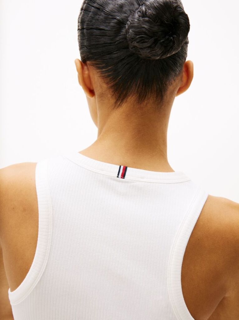White Ribbed Slim Fit Tank Top  Women