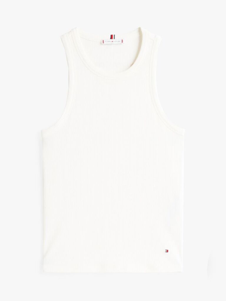 White Ribbed Slim Fit Tank Top  Women