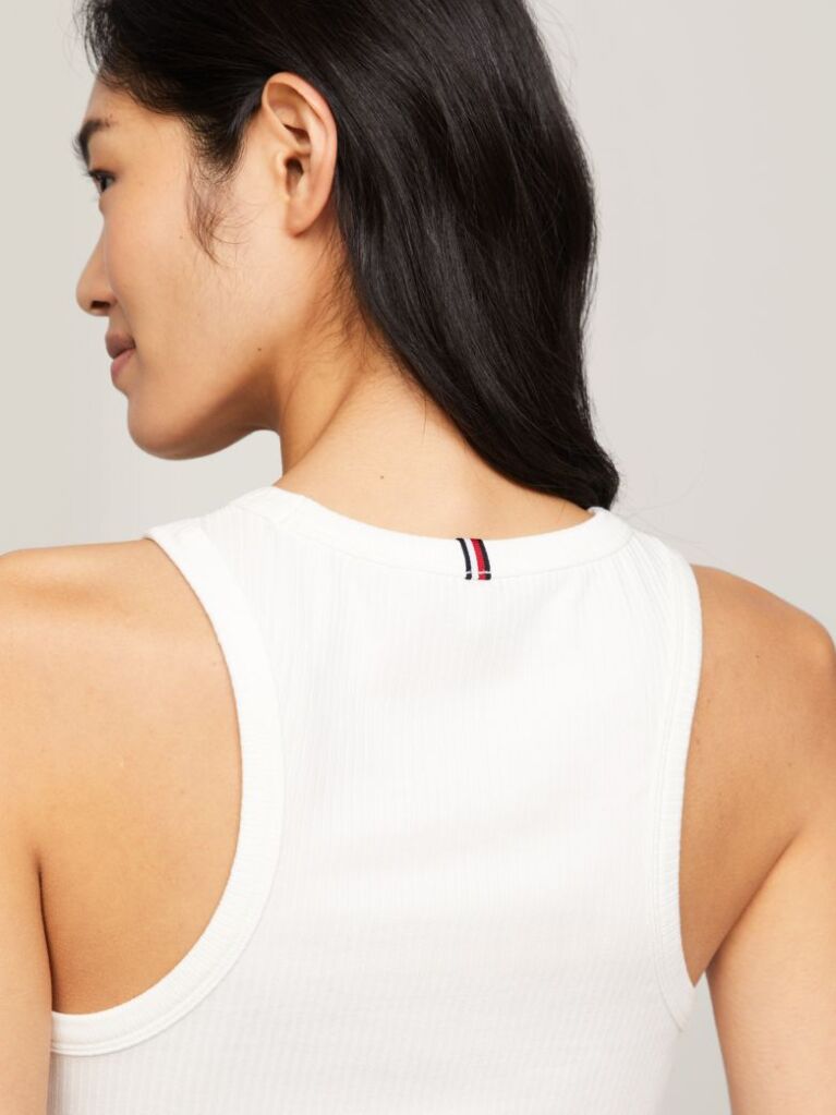 White Ribbed Slim Fit Tank Top  Women