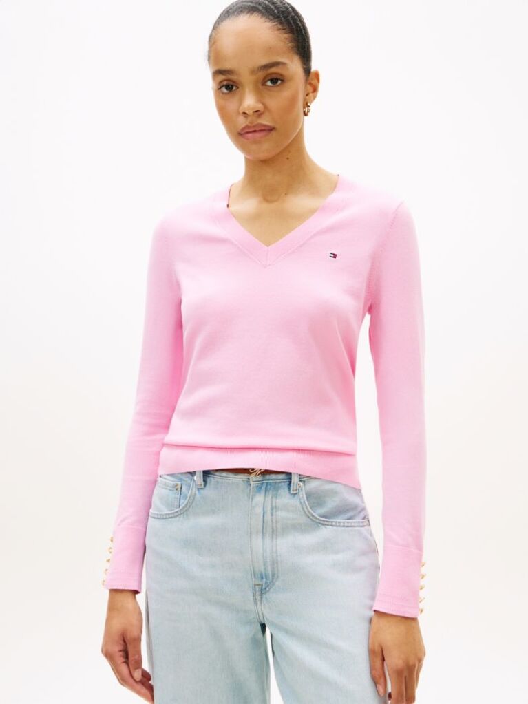 Pink Jersey V-Neck Jumper  Women