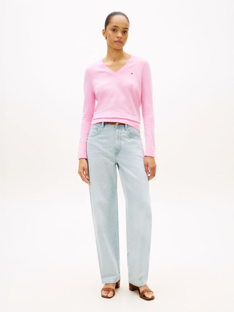 Pink Jersey V-Neck Jumper  Women