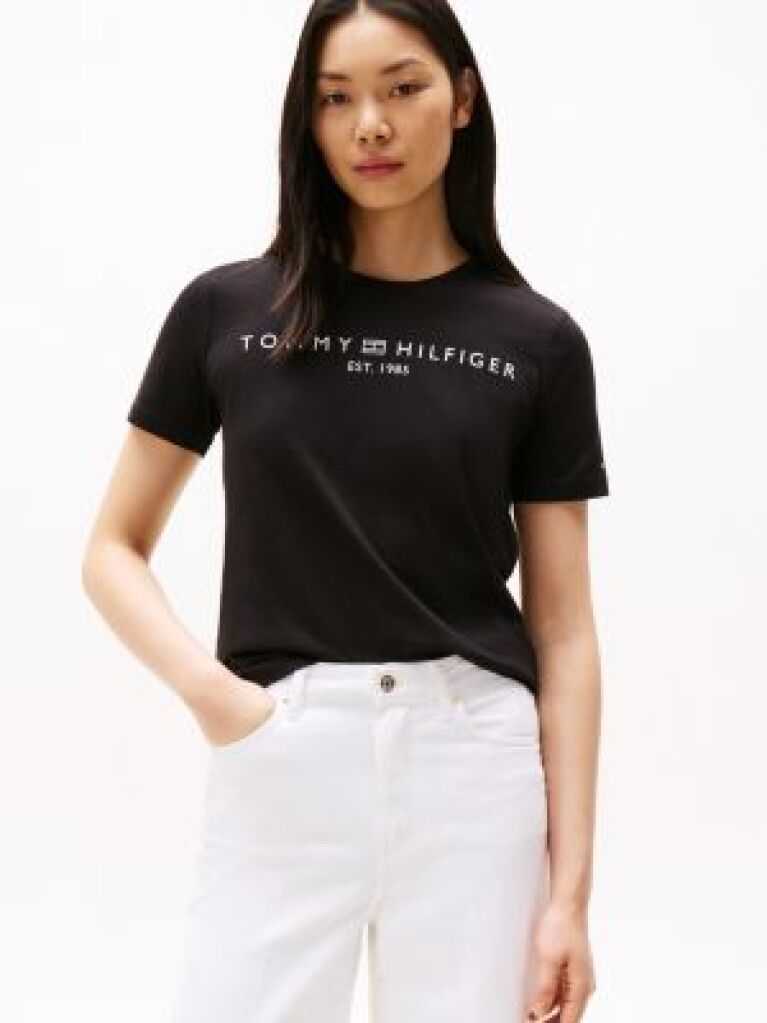 Μαύρο T-Shirt Με Κλασική Λαιμόκοψη Και Λογότυπο  Γυναίκες