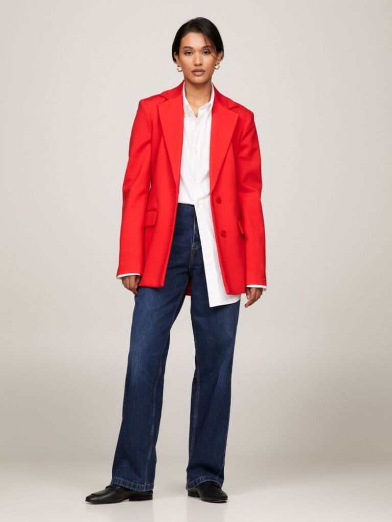Κόκκινο Blazer Σε Slim Γραμμή Με Μονή Σειρά Κουμπιών  Γυναίκες