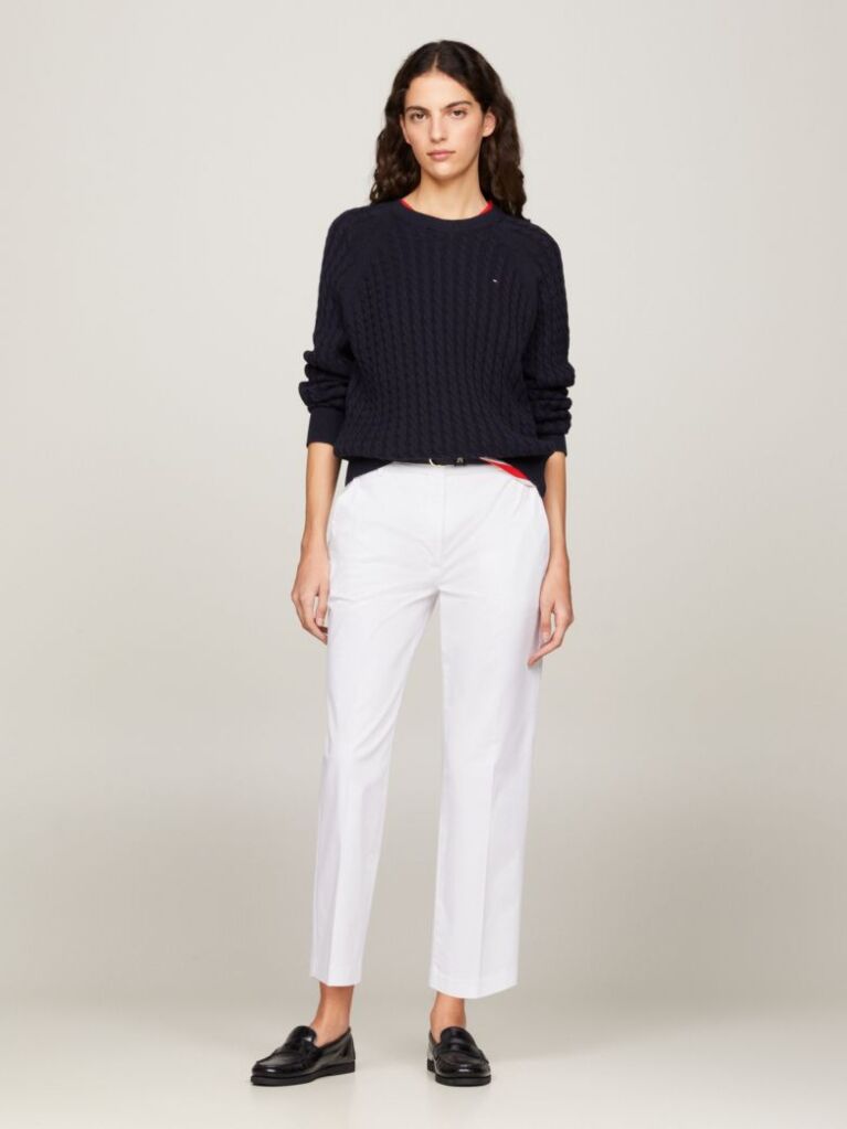 White Slim Fit Straight Leg Chinos  Women