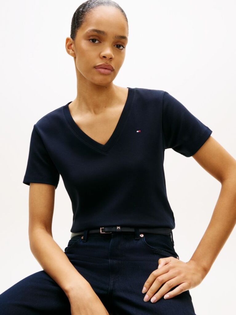 Blue V-Neck Slim Fit T-Shirt  Women