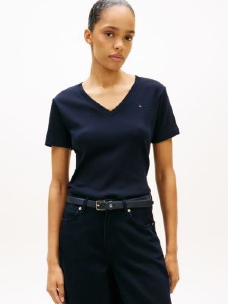 Blue V-Neck Slim Fit T-Shirt  Women
