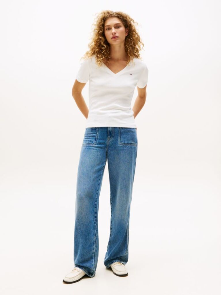 Beige V-Neck Slim Fit T-Shirt  Women