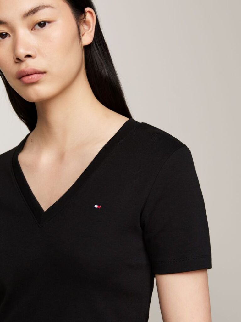 Black V-Neck Slim Fit T-Shirt  Women