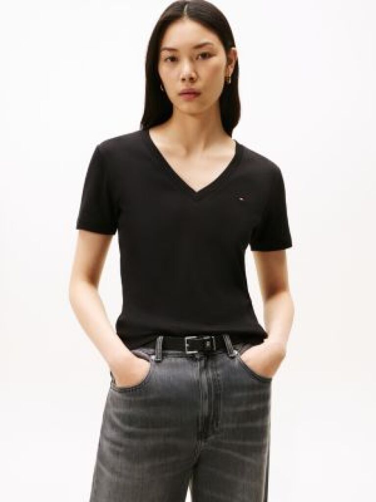 Black V-Neck Slim Fit T-Shirt  Women
