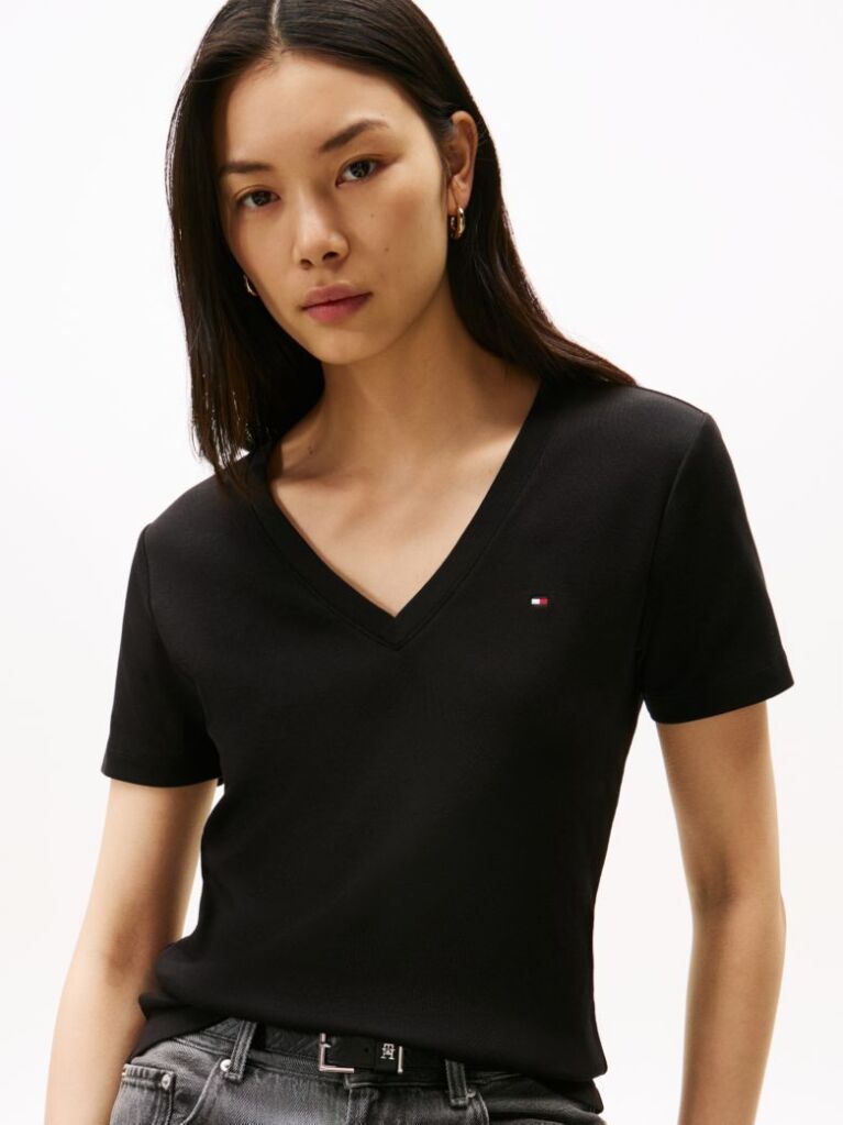 Black V-Neck Slim Fit T-Shirt  Women