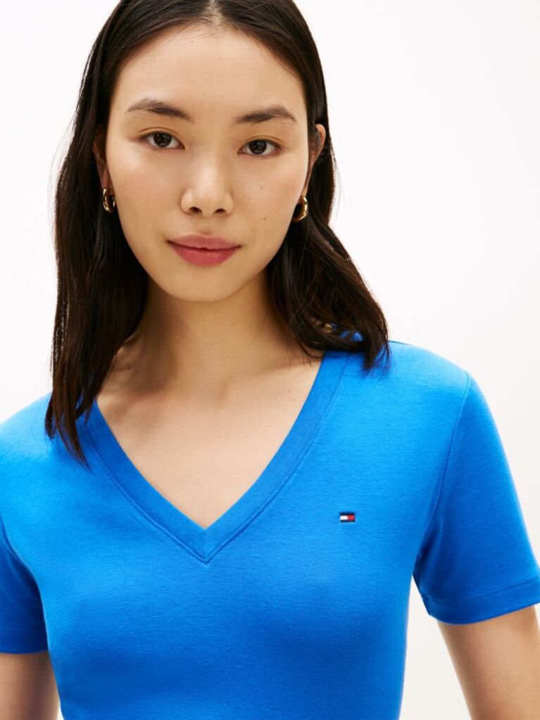 Blue V-Neck Slim Fit T-Shirt  Women