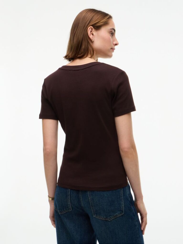 Καφέ T-Shirt Με Λαιμόκοψη V Και Slim Γραμμή  Γυναίκες