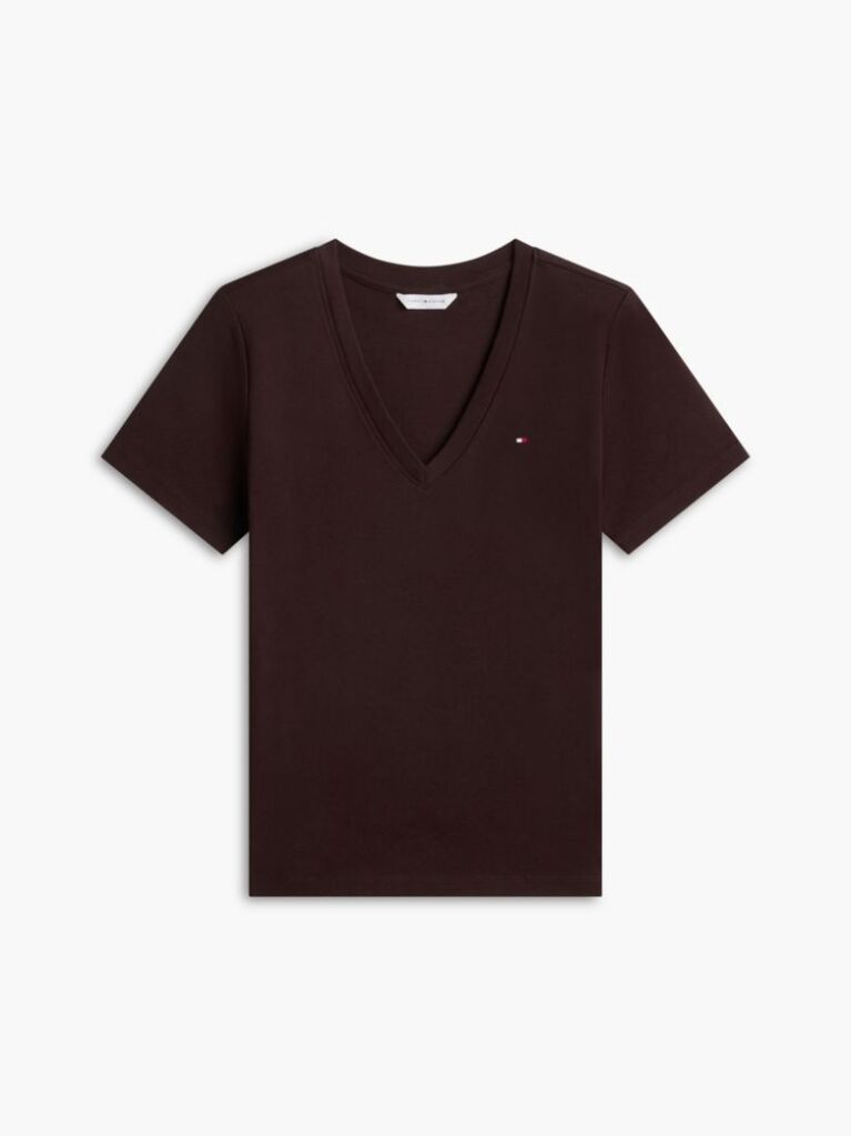 Καφέ T-Shirt Με Λαιμόκοψη V Και Slim Γραμμή  Γυναίκες