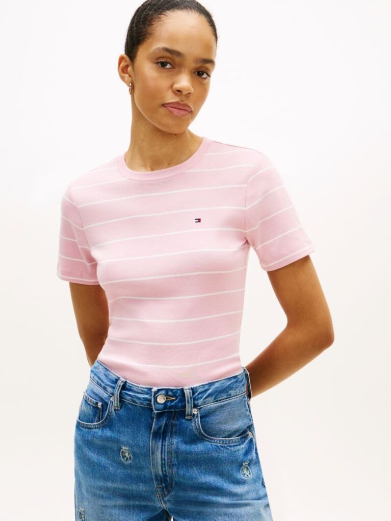 Multi Flag Embroidery Ribbed Slim T-Shirt  Women