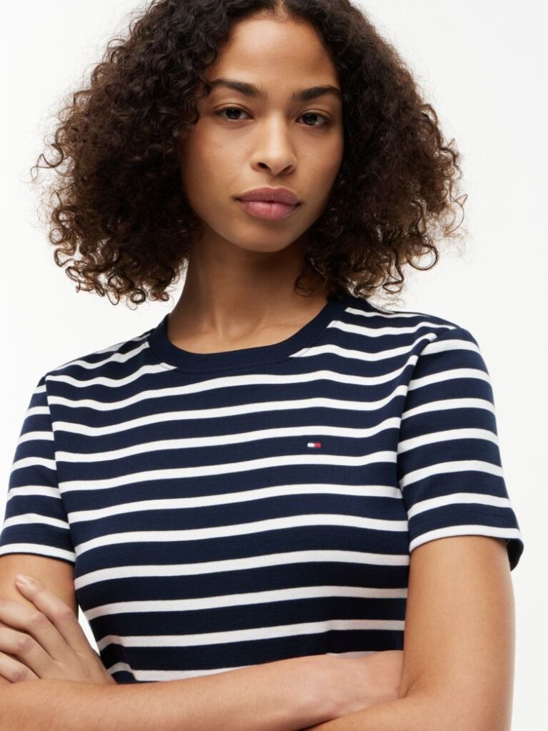 Multi Flag Embroidery Ribbed Slim T-Shirt  Women