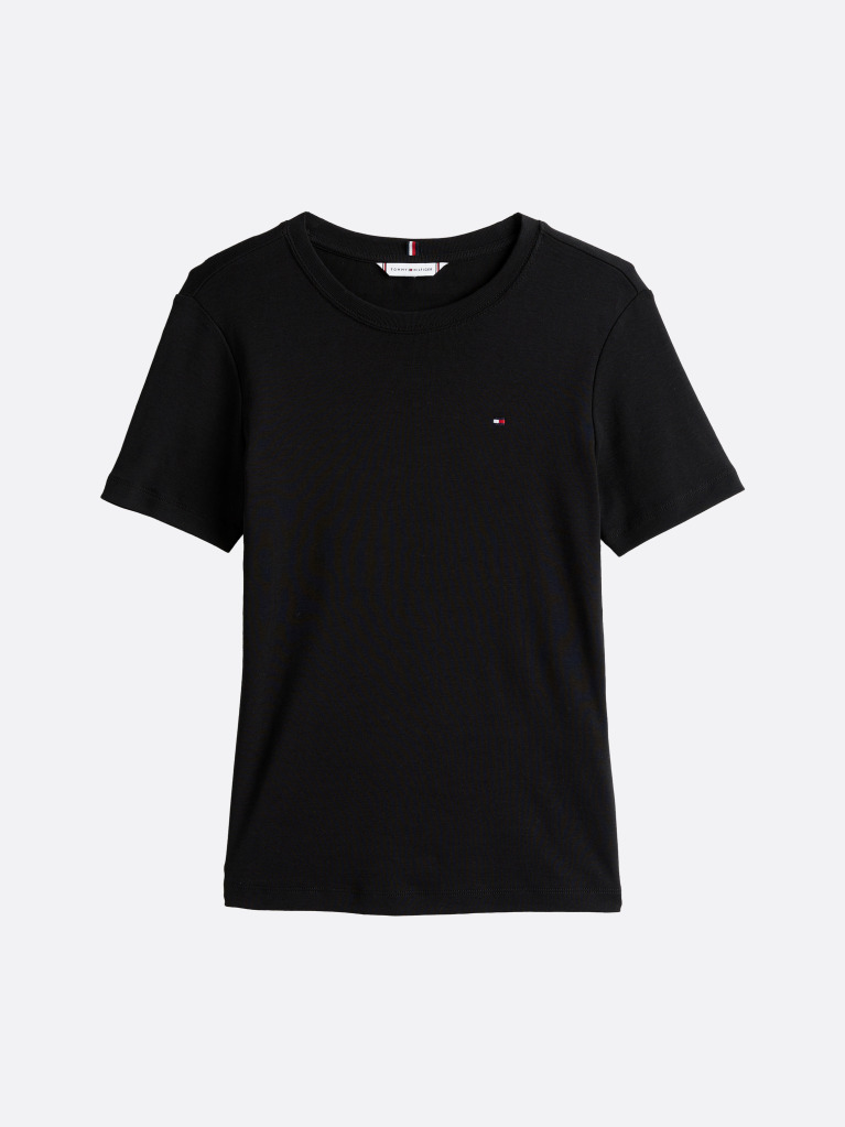 Black Flag Embroidery Ribbed Slim T-Shirt  Women