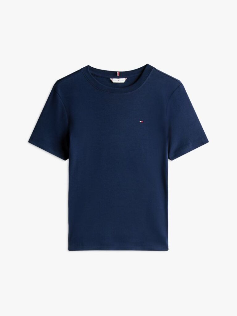Μπλε Ριμπ T-Shirt Σε Slim Γραμμή Με Κεντητό Σημαιάκι  Γυναίκες