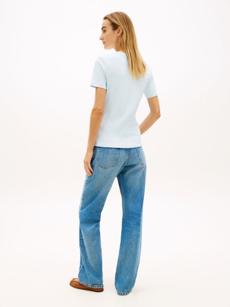 Blue Flag Embroidery Ribbed Slim T-Shirt  Women