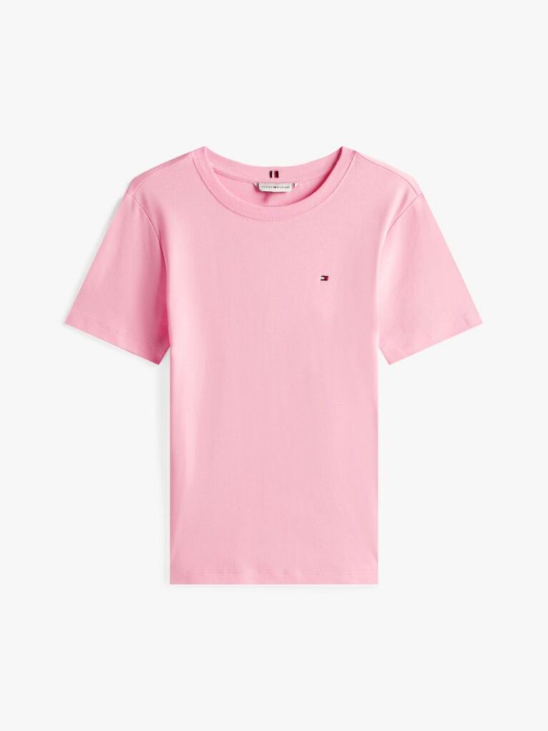 Pink Flag Embroidery Ribbed Slim T-Shirt  Women