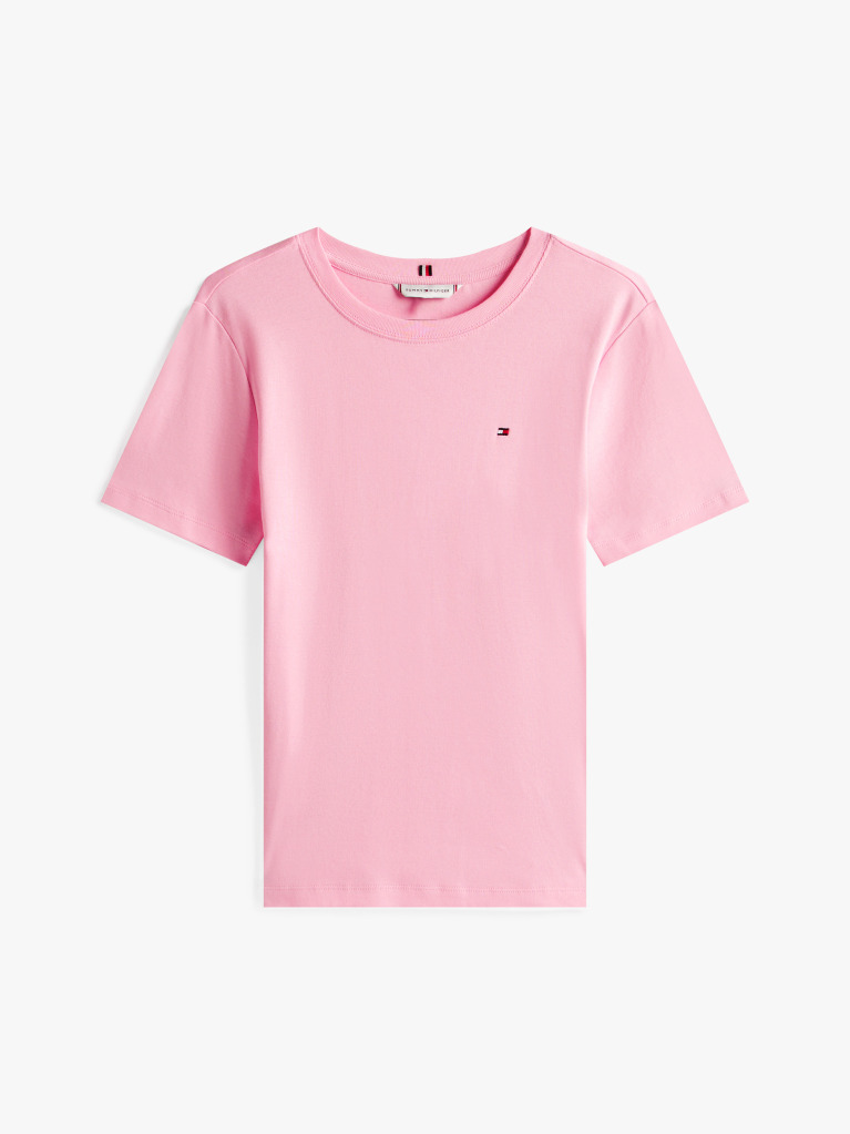 Pink Flag Embroidery Ribbed Slim T-Shirt  Women