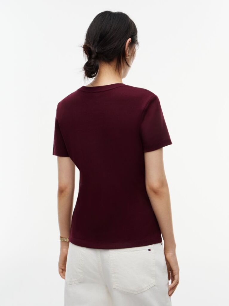 Red Flag Embroidery Ribbed Slim T-Shirt  Women