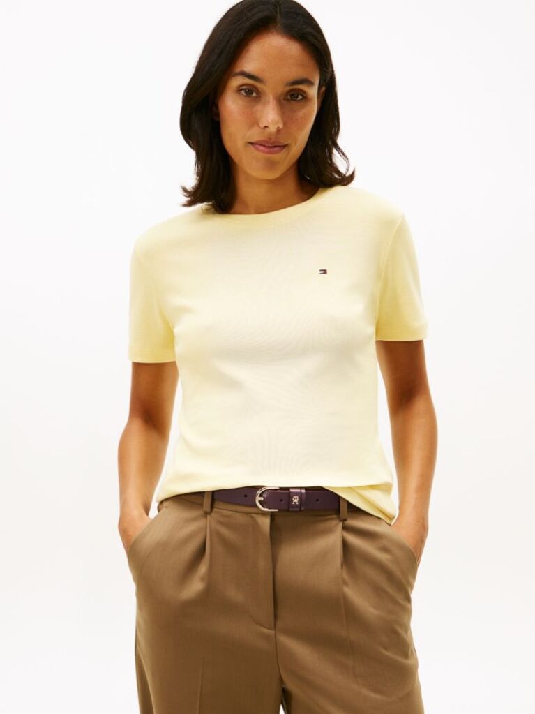 Yellow Flag Embroidery Ribbed Slim T-Shirt  Women