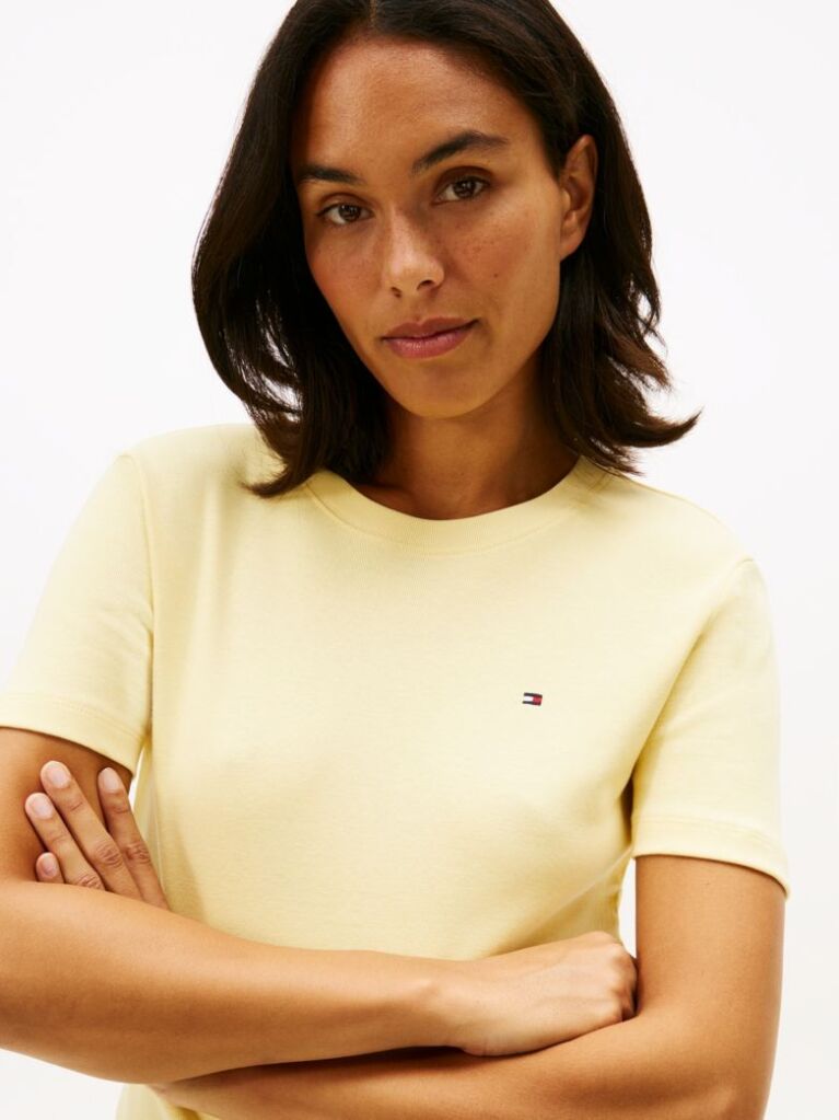 Yellow Flag Embroidery Ribbed Slim T-Shirt  Women