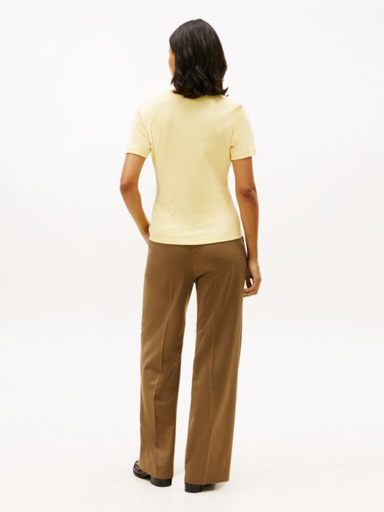 Yellow Flag Embroidery Ribbed Slim T-Shirt  Women