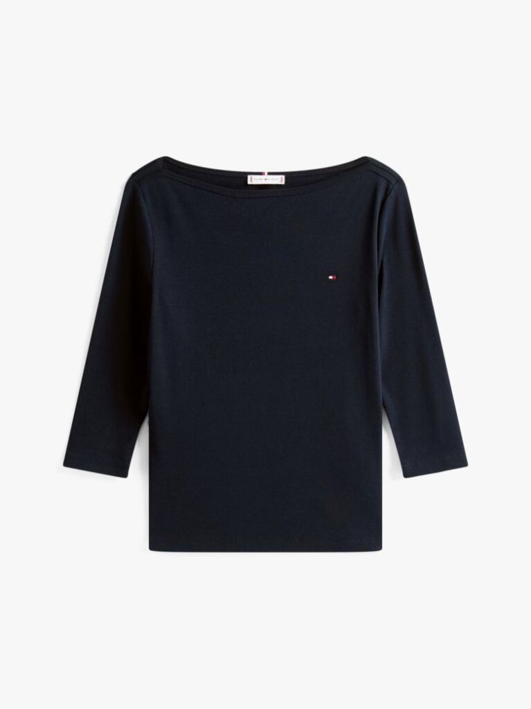 Μπλε T-Shirt Σε Slim Γραμμή Με Boat Λαιμόκοψη  Γυναίκες