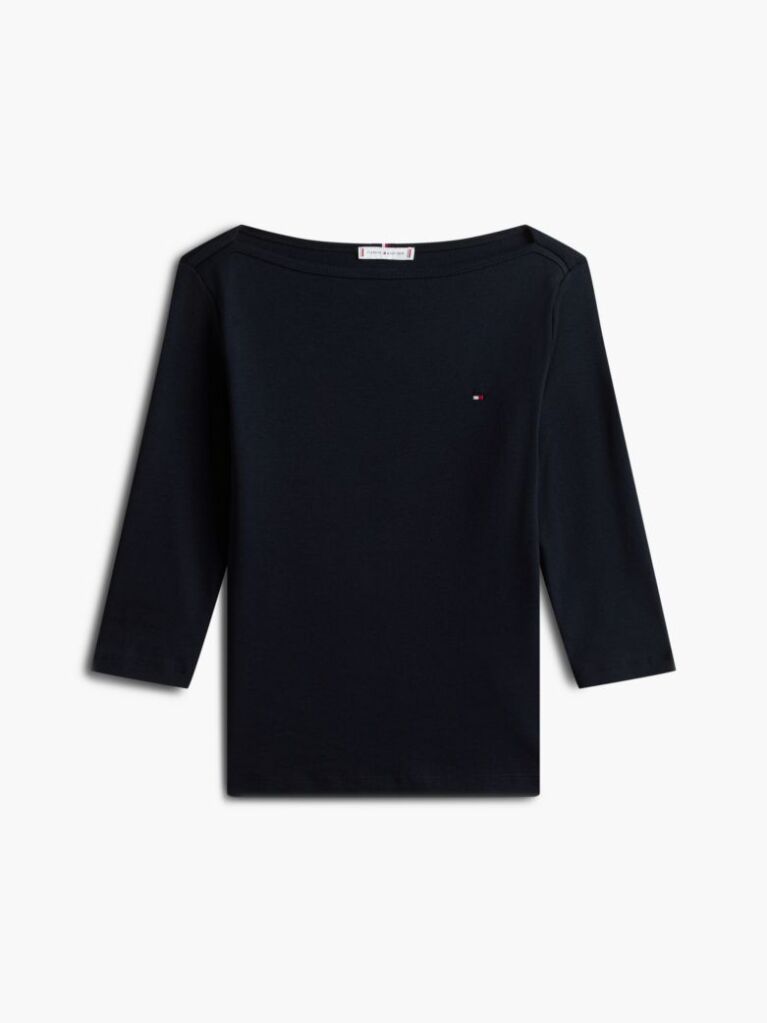 Μπλε T-Shirt Σε Slim Γραμμή Με Boat Λαιμόκοψη  Γυναίκες