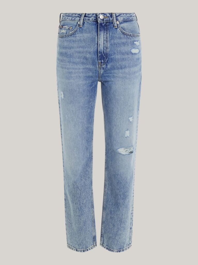 Denim Classics High Rise Fitted Straight Distressed Ankle Jeans  Women