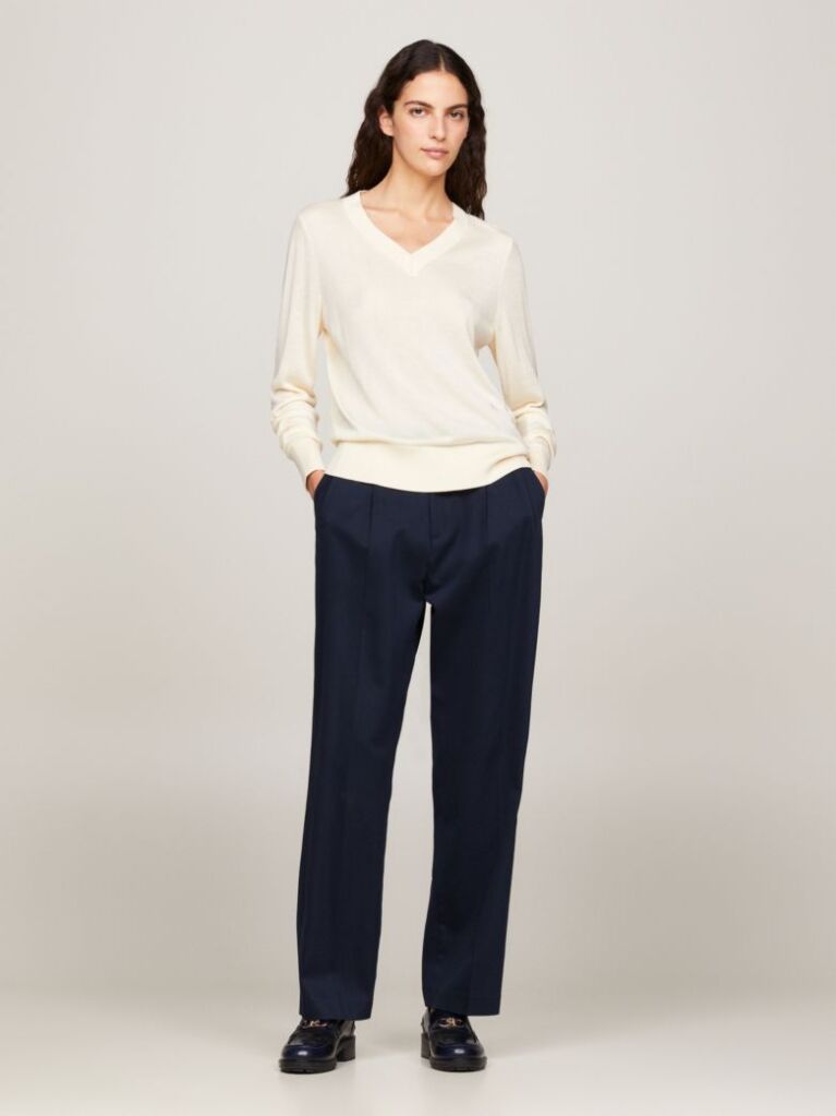 Beige TH Monogram Stamp V-Neck Jumper  Women
