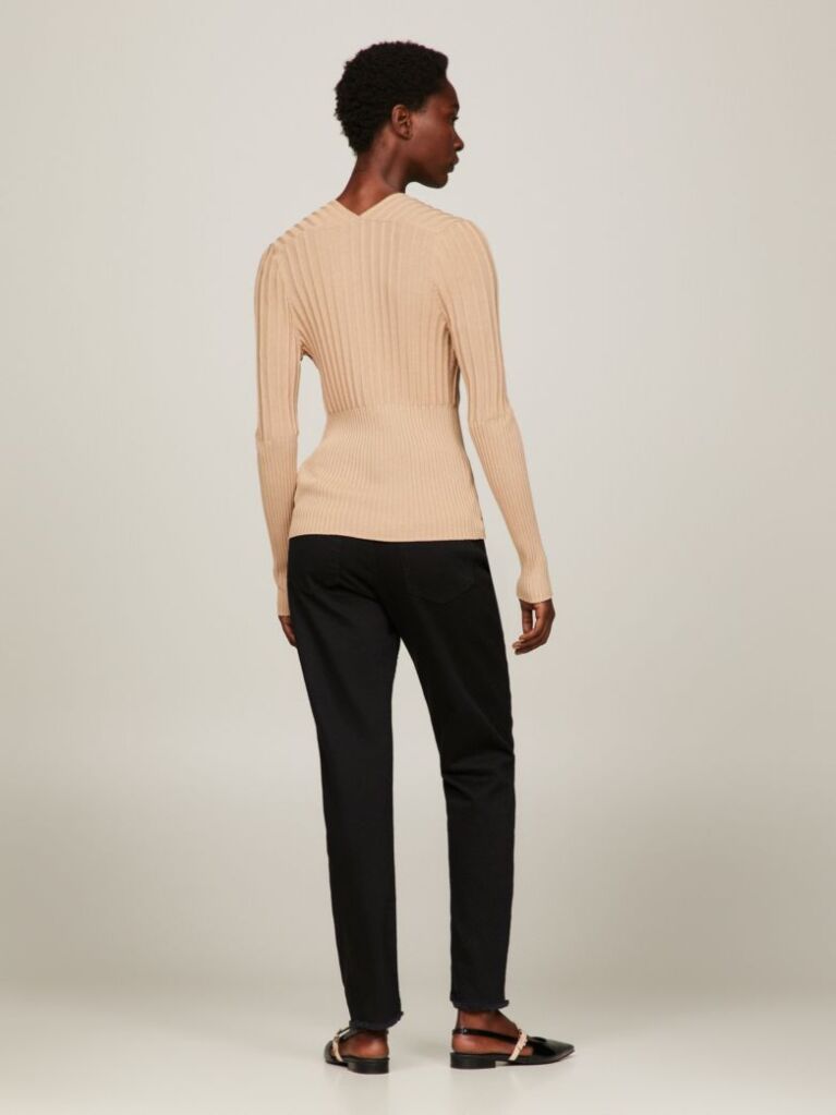 Beige Ribbed Button Down Slim Fit Cardigan  Women