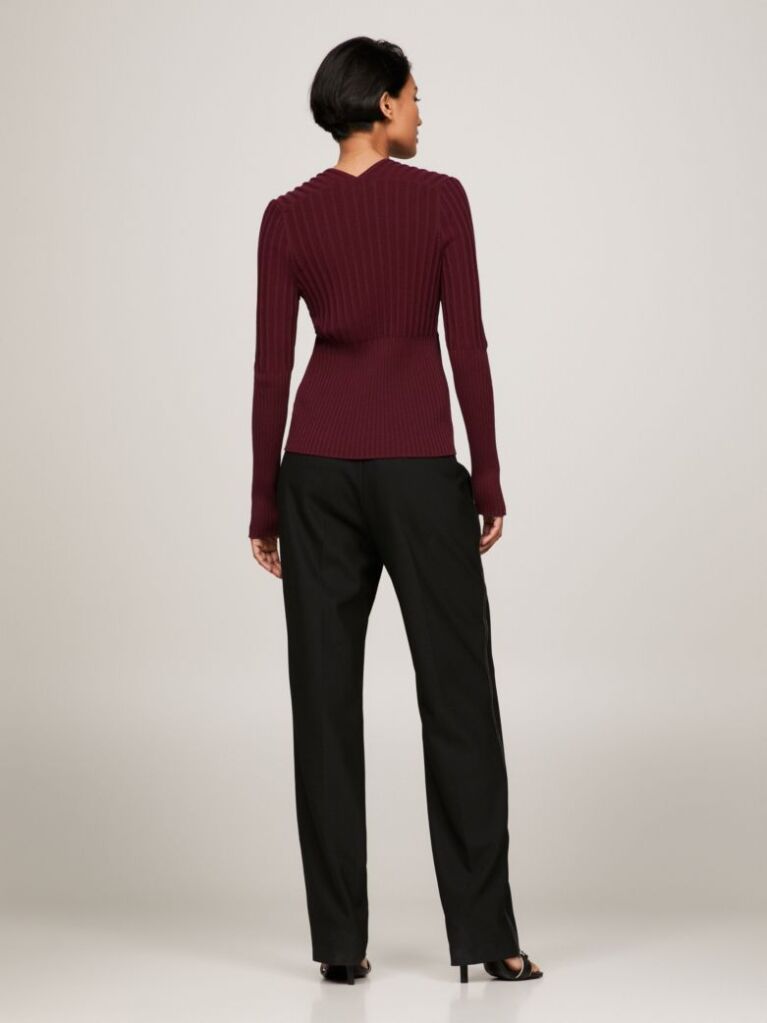 Red Ribbed Button Down Slim Fit Cardigan  Women