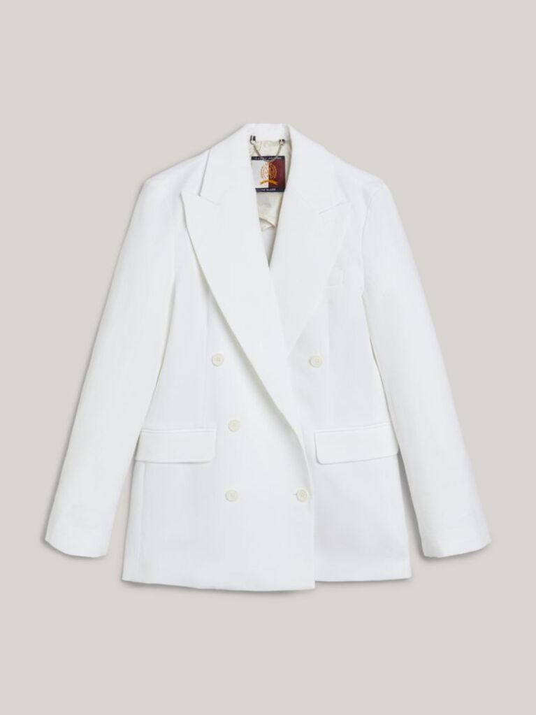 White Pique Oversized Double Breasted Blazer  Women