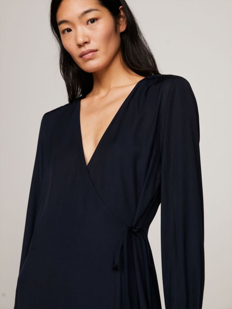 Blue Fit And Flare Wrap Dress  Women