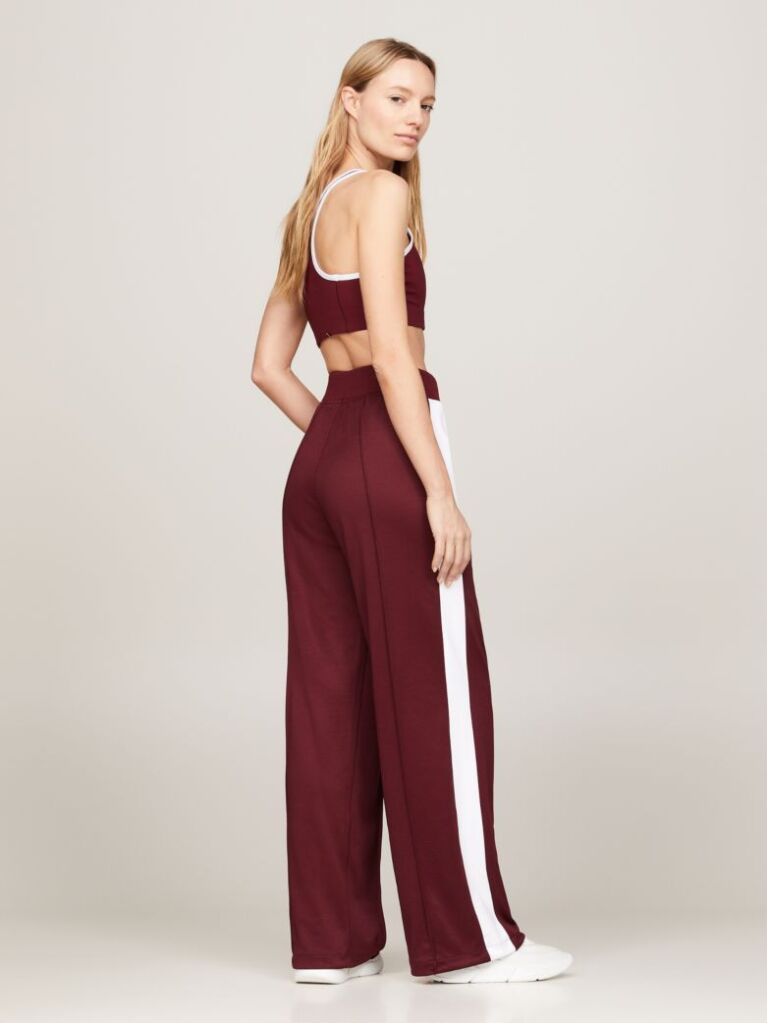 Red Sport Contrast Stripe Mid Rise Joggers  Women