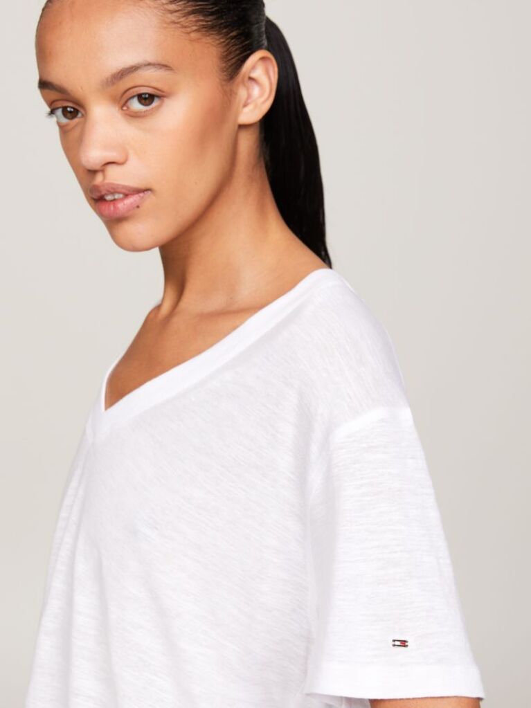 White V-Neck Relaxed T-Shirt  Women
