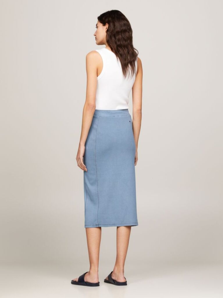Blue Garment Dyed Ribbed Midi Pencil Skirt  Women