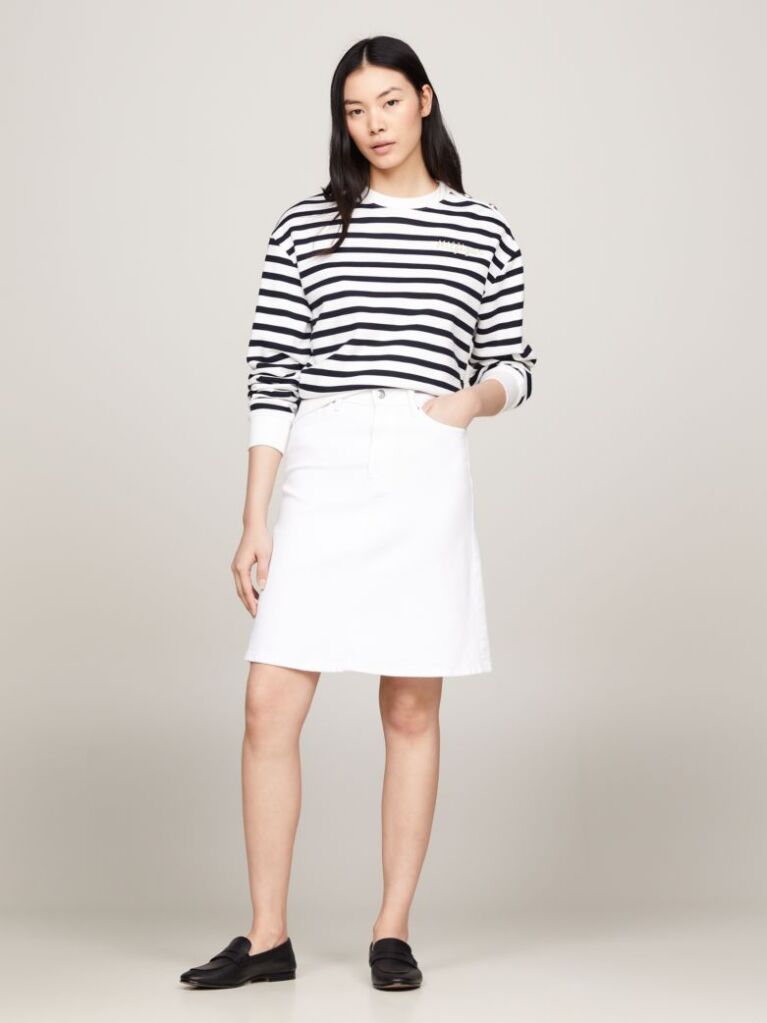 White High Rise White Denim A-Line Mini Skirt  Women